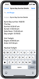 Share sunrise times via iOS Mail